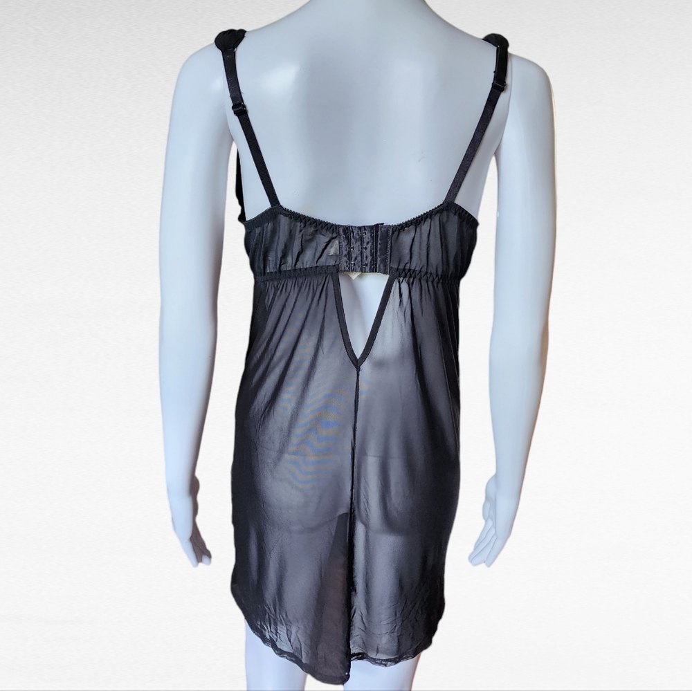 Cacique Black Mesh And Lace Ruched Side Babydoll Chemise Size 22/24 - Picture 4 of 6